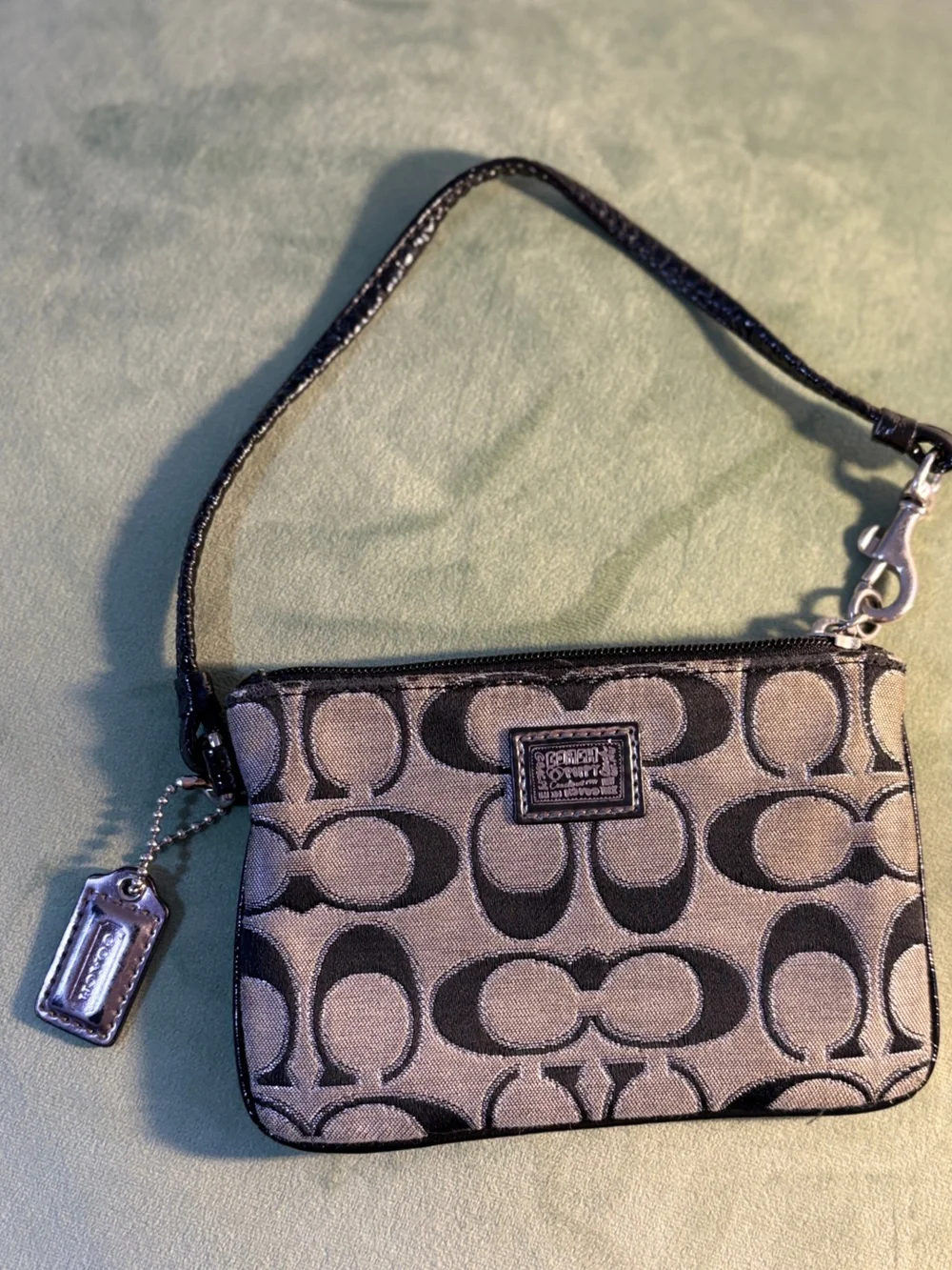 Coach Poppy Black and Gray Signature Wristlet